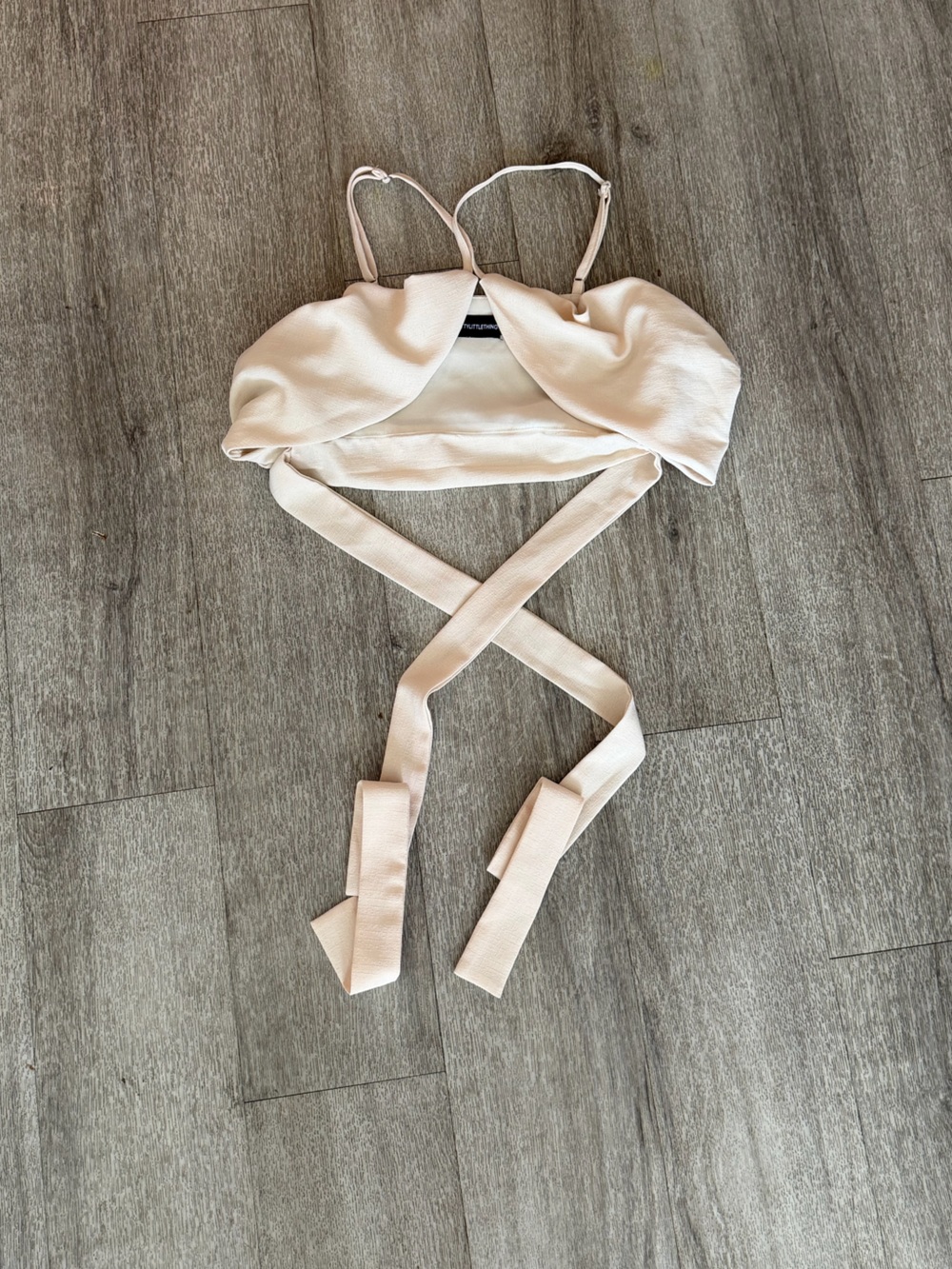 PrettyLittleThing Cream Wrap Bralette with Long Tie Straps